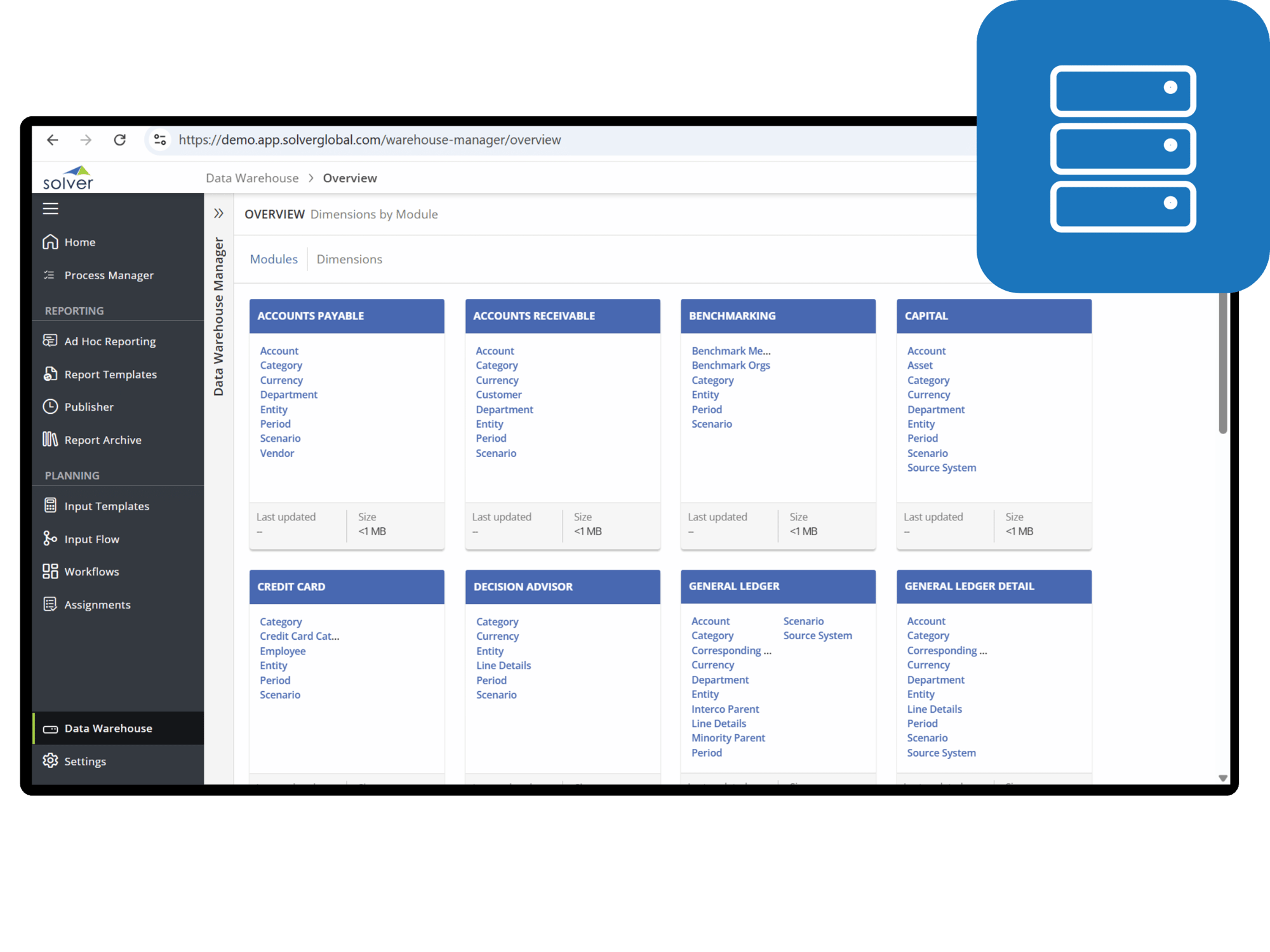 Data Warehouse Homepage Screenshots